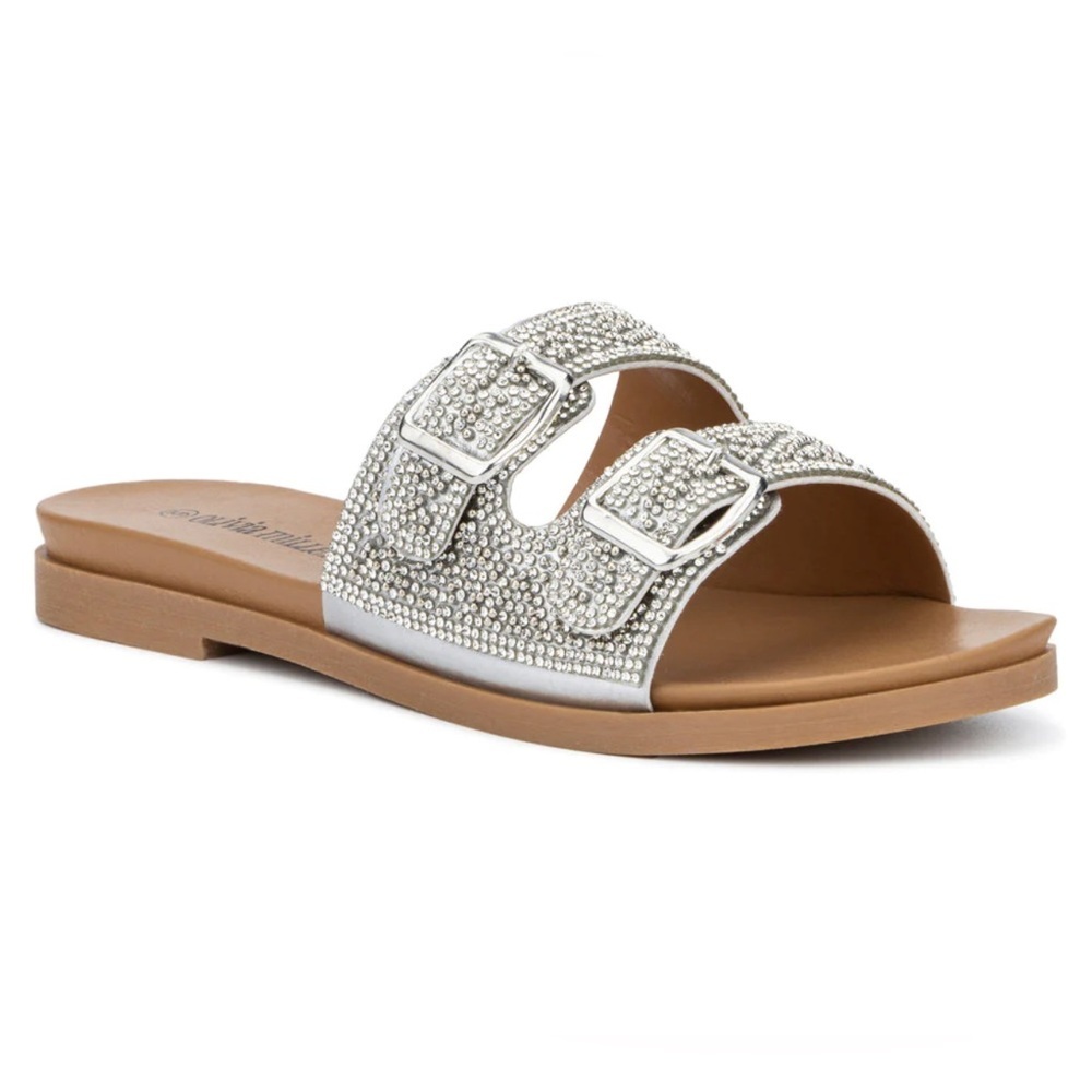 Women’s Slippers Size 9 Olivia Miller Kayla Rhinestone Slip-On Footbed Sandals